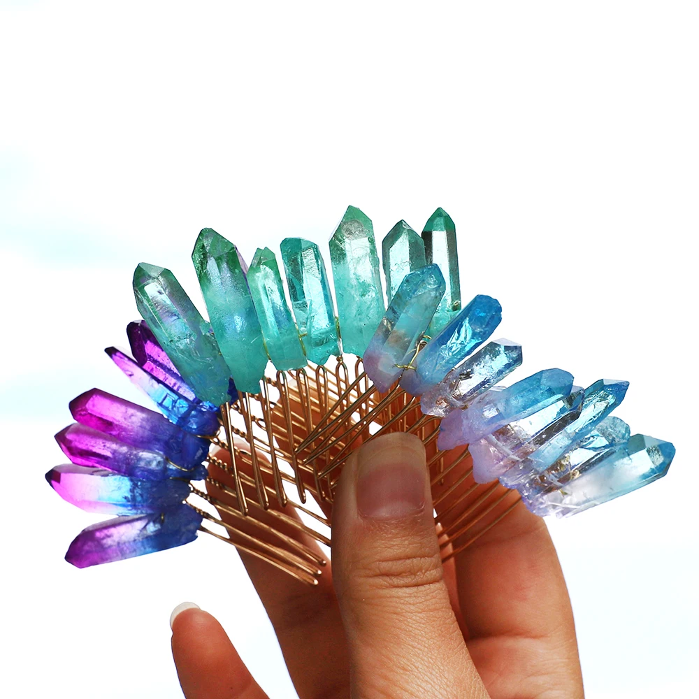 Расческа для волос с натуральным кварцевым кристаллом и градиентом|Камни| |