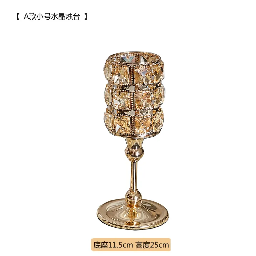 

Gold Metal Candle Holders Crystal Glass Luxury Romantic Dinner Table Candle Holder Cylinder Portacandele Home Decoration BF50CH