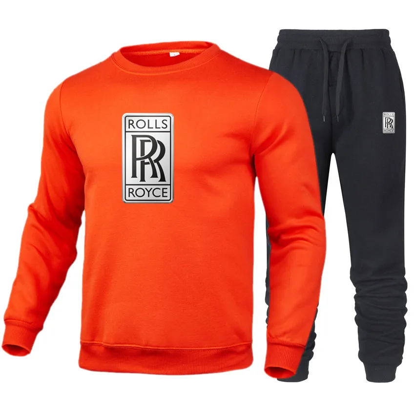 

Men's Rolls Royce car logo brand round neck sportswear hot selling men's sweater + trousers men's street casual wear
