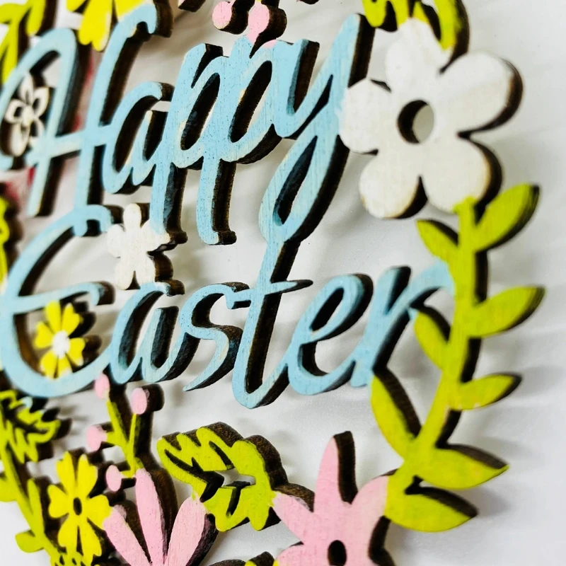 

2pcs Wooden Wreath Garland Hanging Pendant Ornaments Easter Decorations DIY Handcraft Home Party Decor