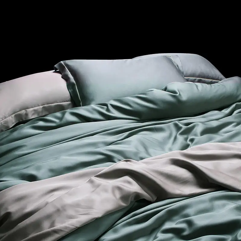 

Solid color summer soft tencel silk bedding set king size queen yellow duvet cover soft bed sheet fitted sheet set parure de lit