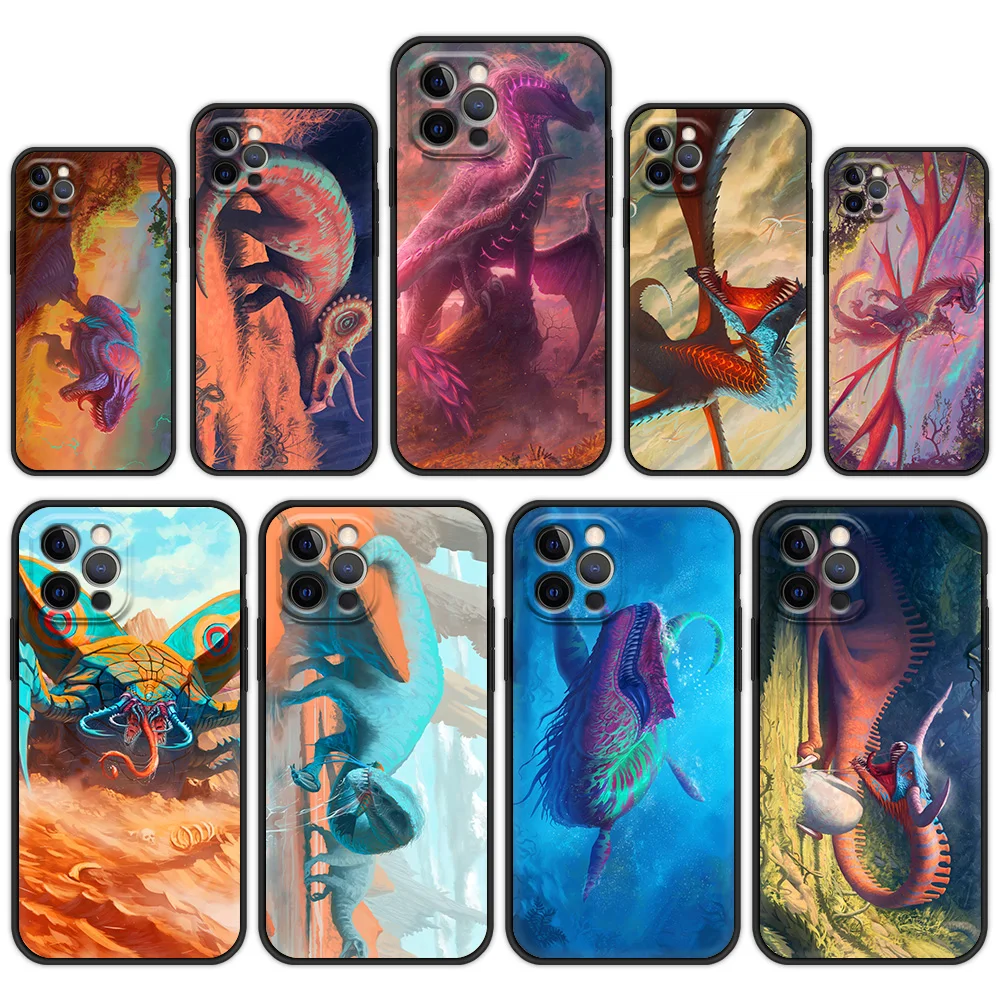 

Phone Case For iPhone 13 12 11 Pro MAX XR X SE XS 7 8 Plus Luxury iPhone13 Capa Silicone Black Cover Fundas Cute Dinosaur Baby