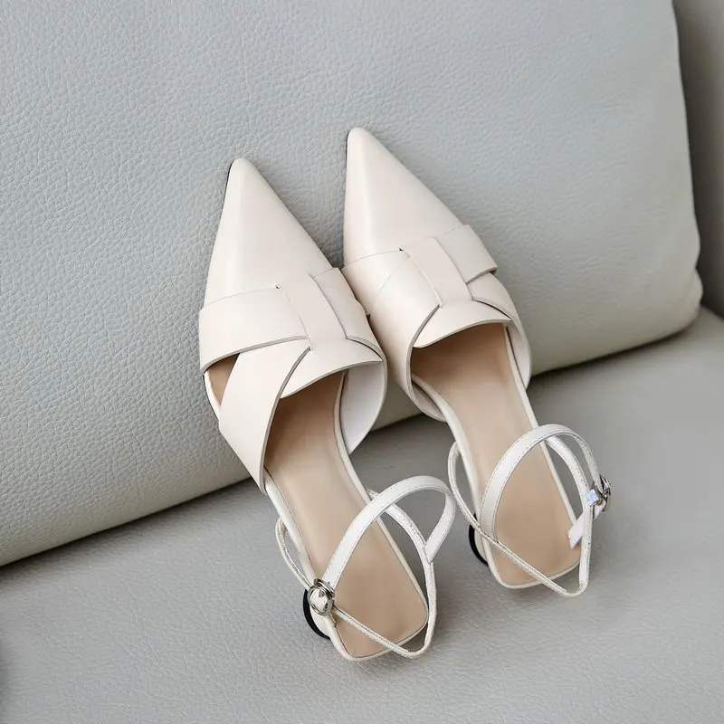 Женская обувь из натуральной кожи Фирменные сандалии на среднем каблуке