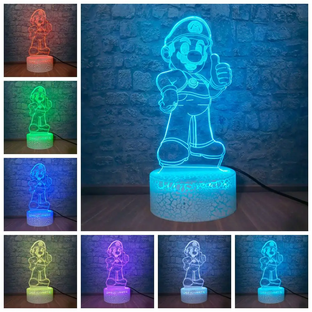 Супер Марио 3D USB сенсорный светодиодный детский ночной Светильник мультяшная