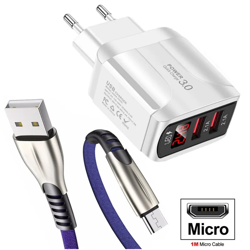 Кабель Micro USB для быстрой зарядки кабель синхронизации данных Samsung A10 Huawei P8 P9 Lite Mate 7