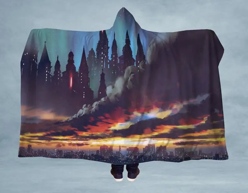 

Hoodie Magical Skyline Hooded Sherpa Blanket - Made in the USA