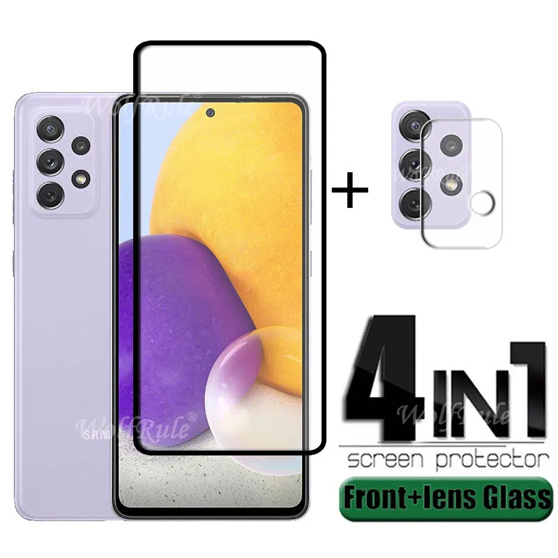 Protector de pantalla de vidrio templado 4 en 1 para Samsung Galaxy A72, pel&iacute;cula de lente de c&aacute;mara, A72 A 72-0