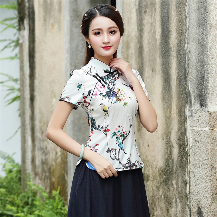 Китайский традиционный Топ чонсам рубашки для женщин плюс размер 4XL Qipao цветочный