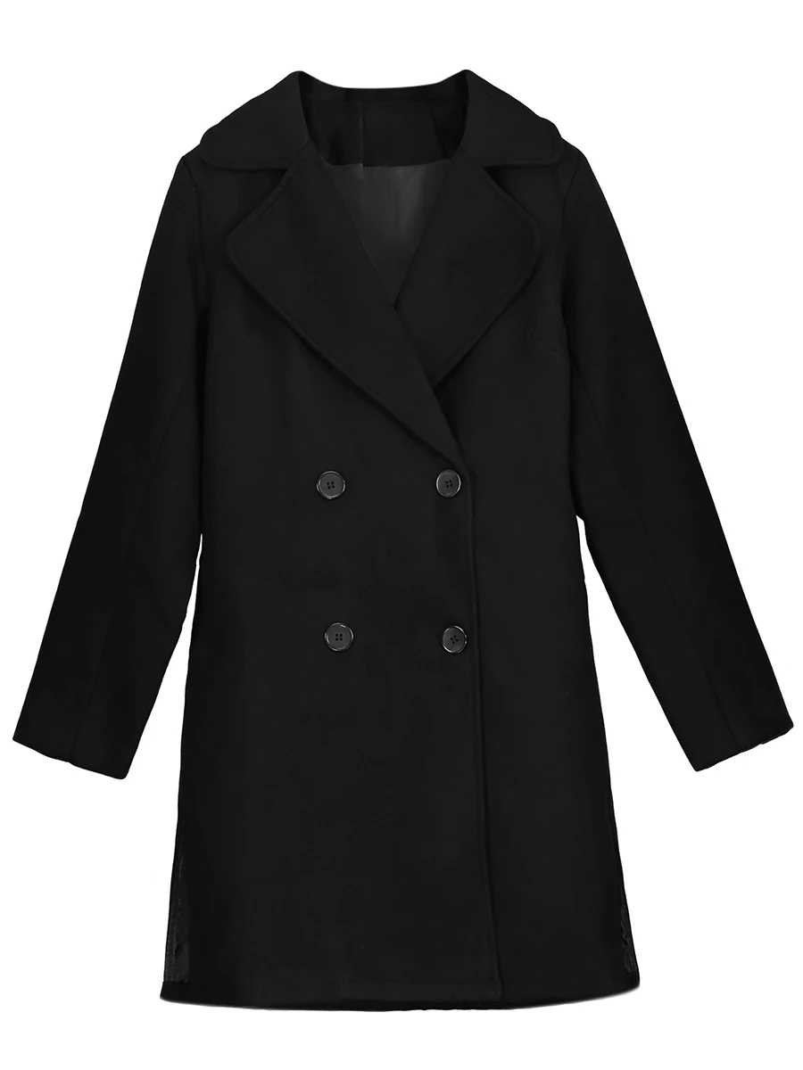 Осенне зимнее длинное шерстяное пальто для женщин теплая XXL Элегантная черная