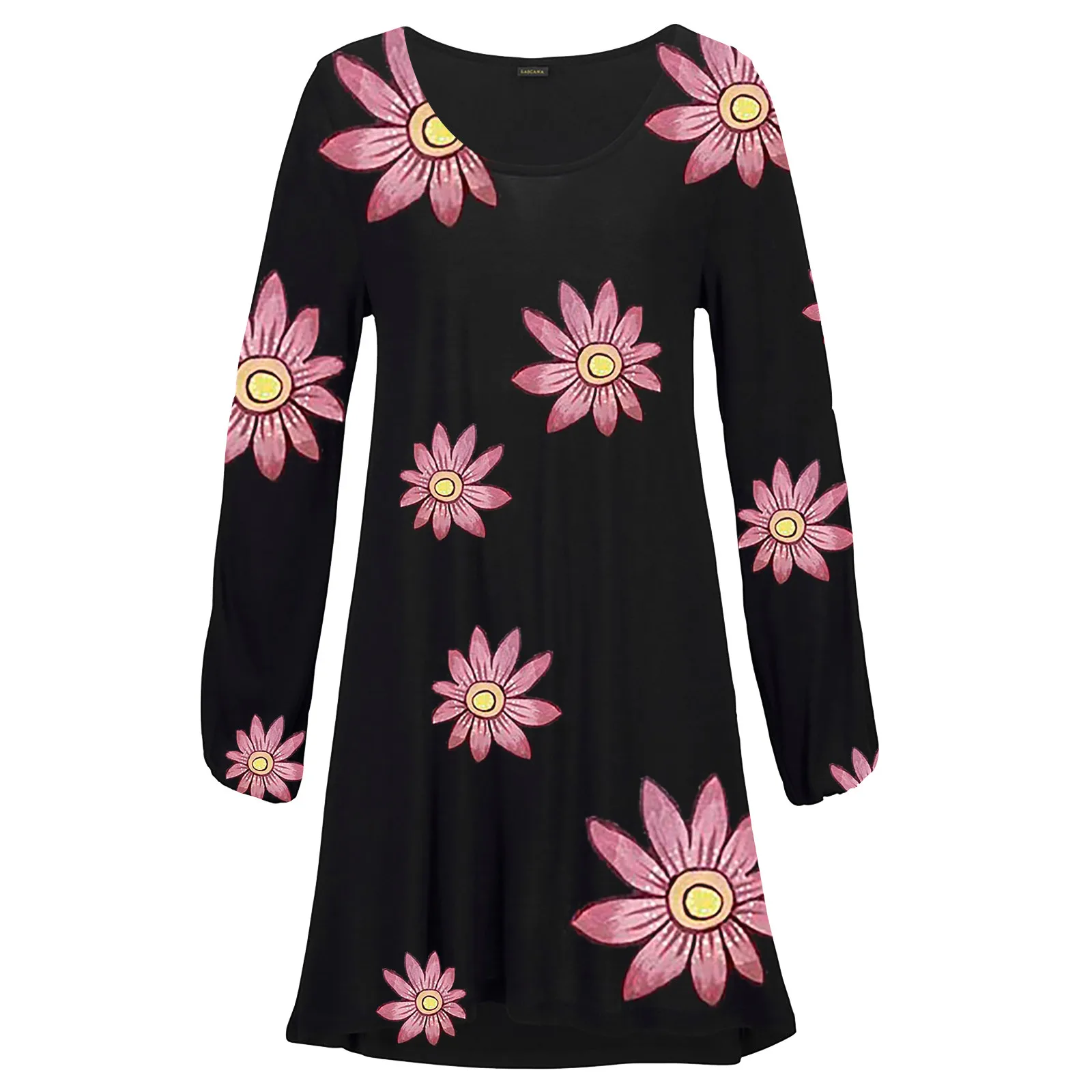 

40# Butterfly Print Mini Dress Women Casual Floral O Neck Long Sleeve Summer Dress Bohemia Plus Size Sundress Vestido De Mujer