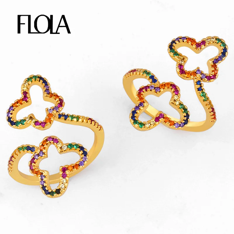 FLOLA открытое Радужное кольцо с бабочкой для женщин красочное циркониевое 24k