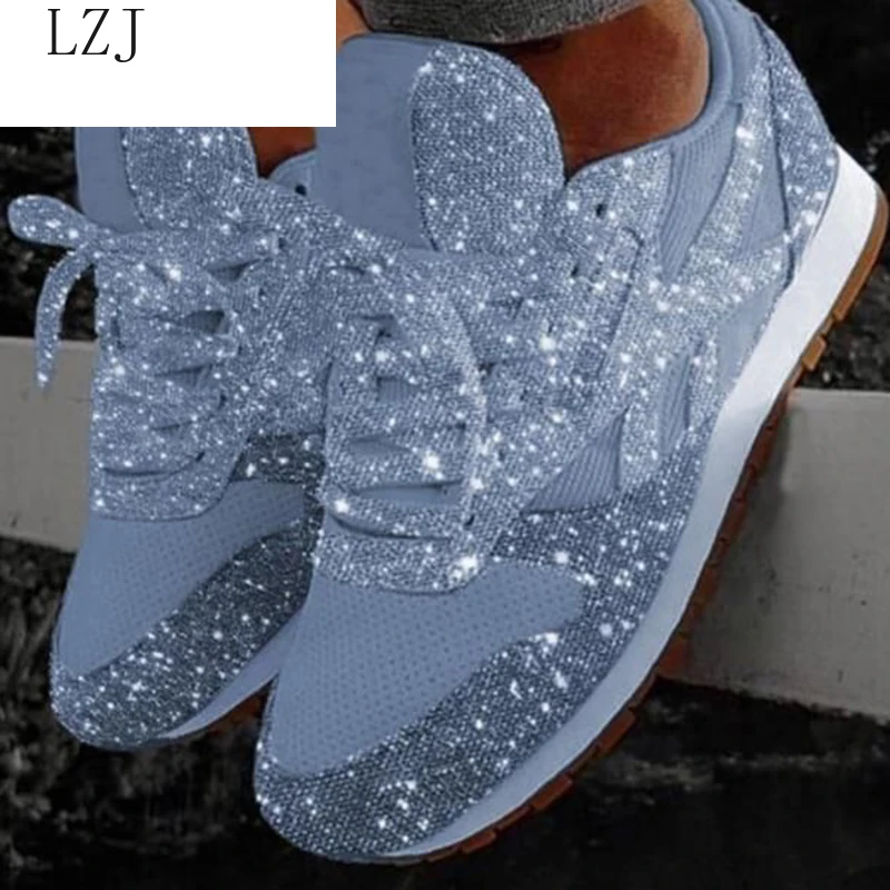 

2019 Plus Size Woman Sneakers Shining Glitter Autumn Shoes Woman Platform Trainers Ladies silver Shoes Tenis Feminino Red Blue