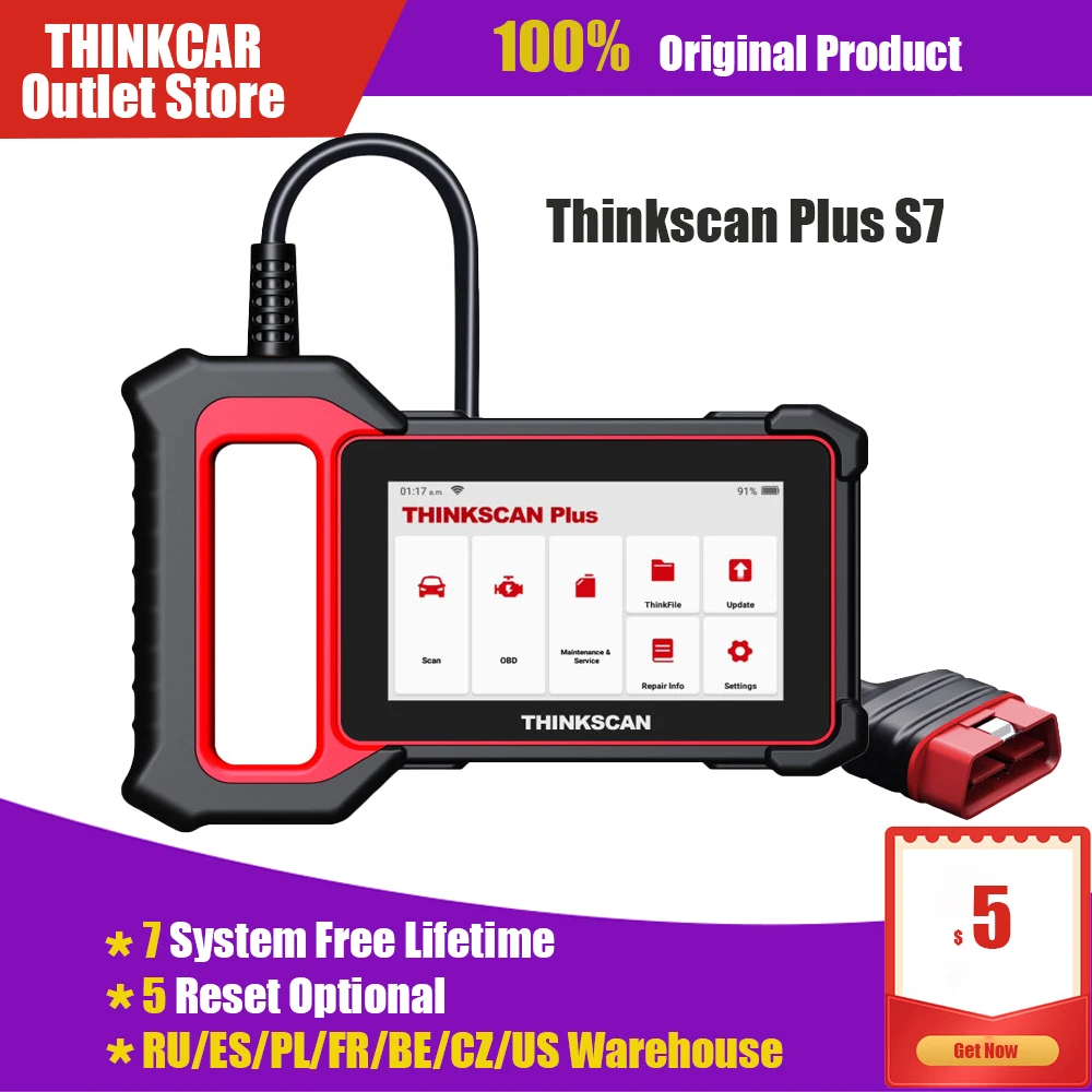 

THINKCAR Thinkscan Plus S7 OBD2 автомобильный сканер, подушка безопасности, DPF, сброс, OBD2 считыватель кодов, все системы, бесплатные обновления, Автомобиль...