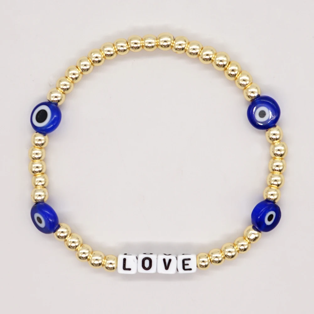 

Go2BoHo Semeprecious Stone Gold Color Beads Bracelet Fashion Jewelry Love Letter Bracelets for Women Turkish Evil Eye Bracelet