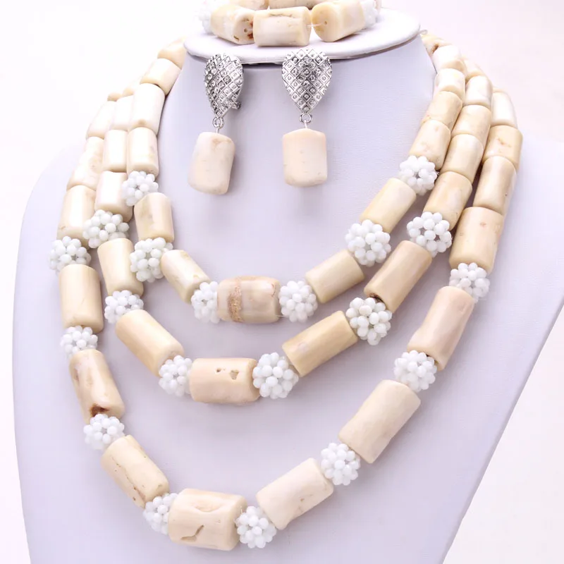 

4ujewelry 12-13mm Costume Jewellery Set White Nature Coral Nigeria Beads Jewelry Set For Women