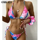 OMKAGI бикини, бандаж, купальник, галстук, краска, купальный костюм, пляжная одежда, бразильский сексуальный принт, микро бикини, набор, купальник для женщин