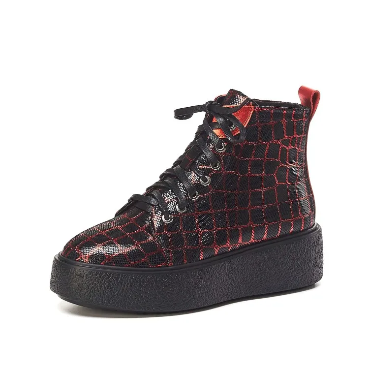 MLJUESE коллекция 2020 года женские ботильоны из коровьей кожи в клетку Цвет Красный