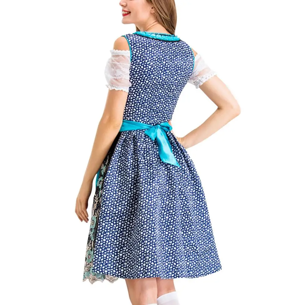 

Halloween Dresses German Traditional Dress Oktoberfest Womens Costumes White Wrapped Chest + One-piece Skirt + Apron