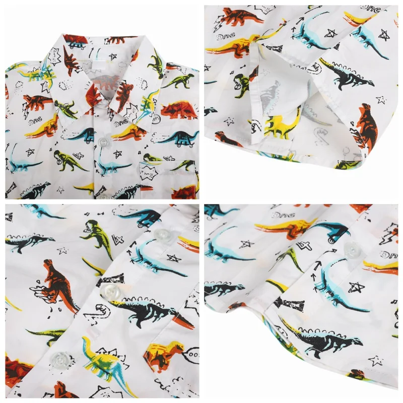 

Casual Boys Shirts Cotton Boys Blouse Solid Pockets Dinosaur Patterns For 1-4 Years Boy