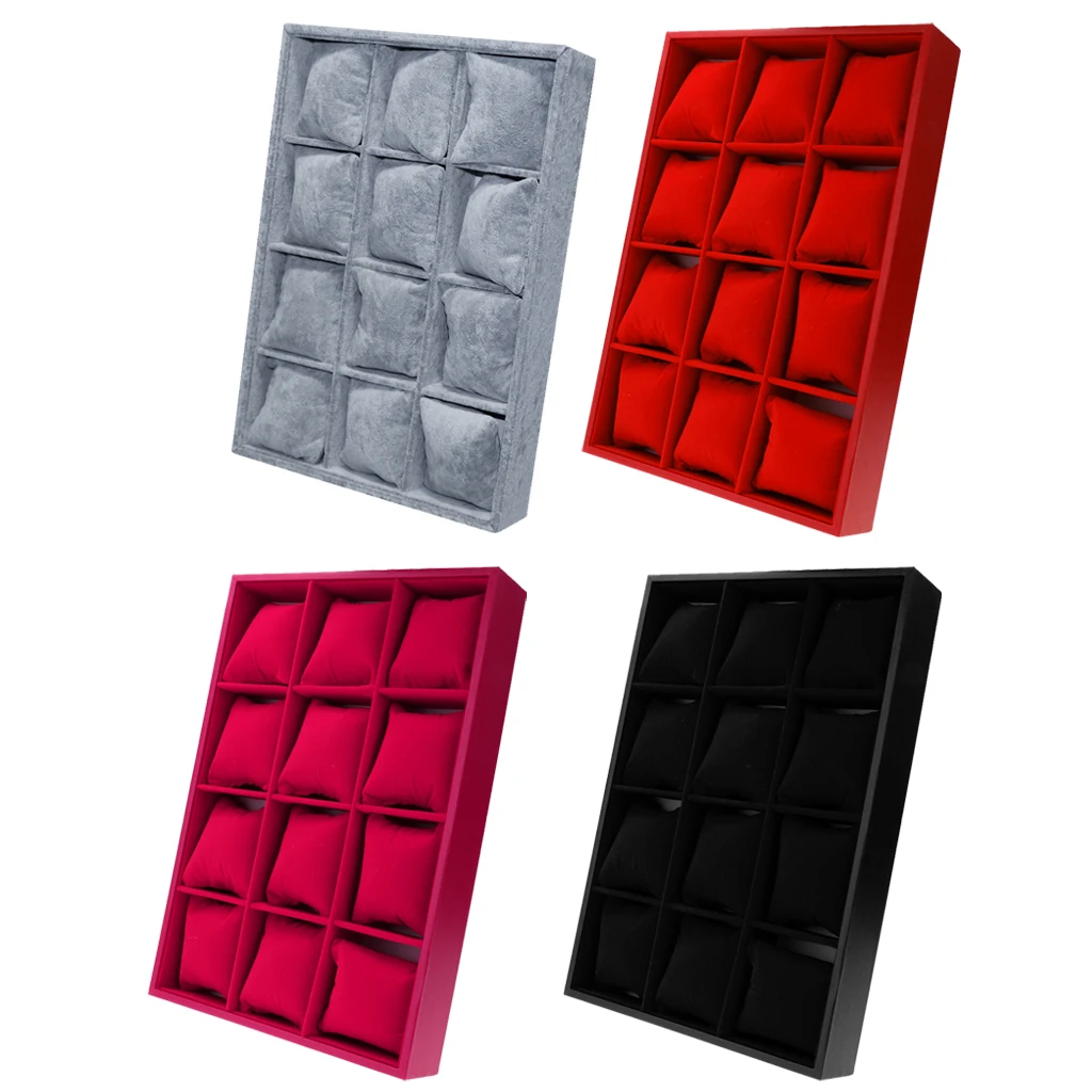 

12 Grid Velvet Watch Bacelet Jewelry Display Storage Box Case-Pillows Watch Storage Box