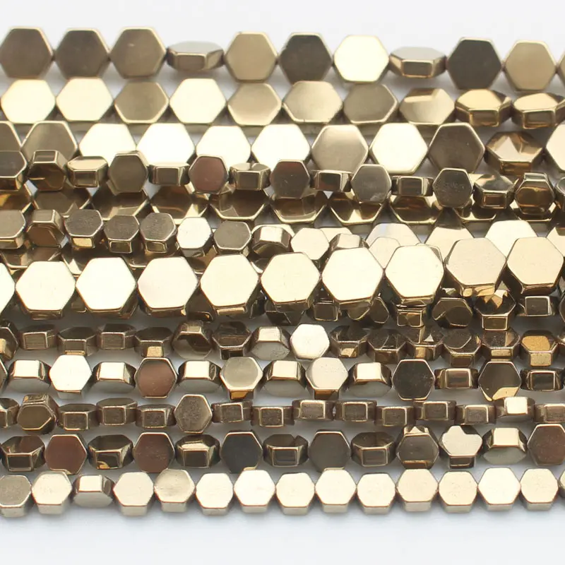 Very Shining! Natural Hematite Hexagonal Plate beads 15inch, For DIY Jewelry Making, pendant,necklace - Цвет: Pyrite