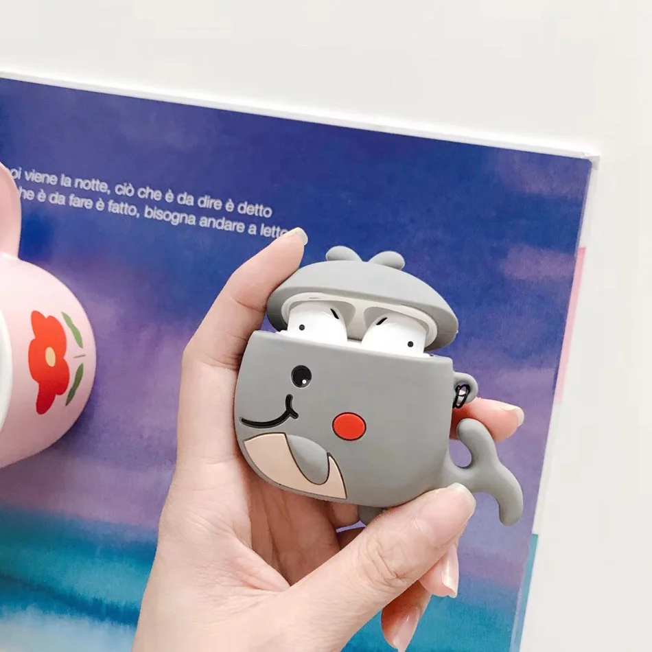 Gray Whale Для AirPods случае 3D мультяшный наушник чехол для Apple Airpods 2 забавные интимные аксессуары защитную крышку с палец кольцо ремень - Цвет: Gray Whale