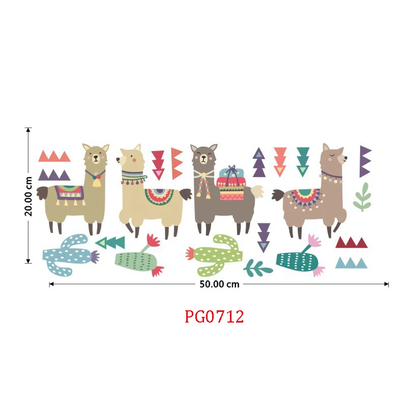 PG0712 Мультфильм лама животные Индийский стиль Alpacas настенные стикеры s для детей настенные наклейки в комнату ПВХ стены снимающаяся Настенная Наклейка стикер s - Цвет: PG0712
