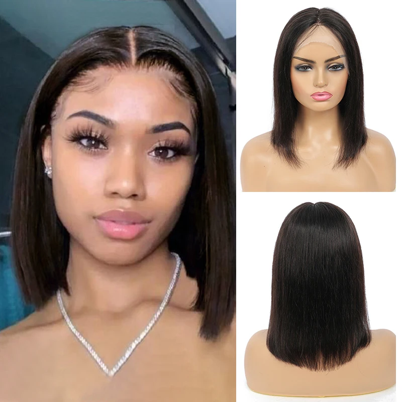 

13x4 Bob Wig Lace Front Human Hair Wigs Brazilian Short Bob Wig Pre-Plucked Natural Color Human Hair Straight Lace Frontal Wigs