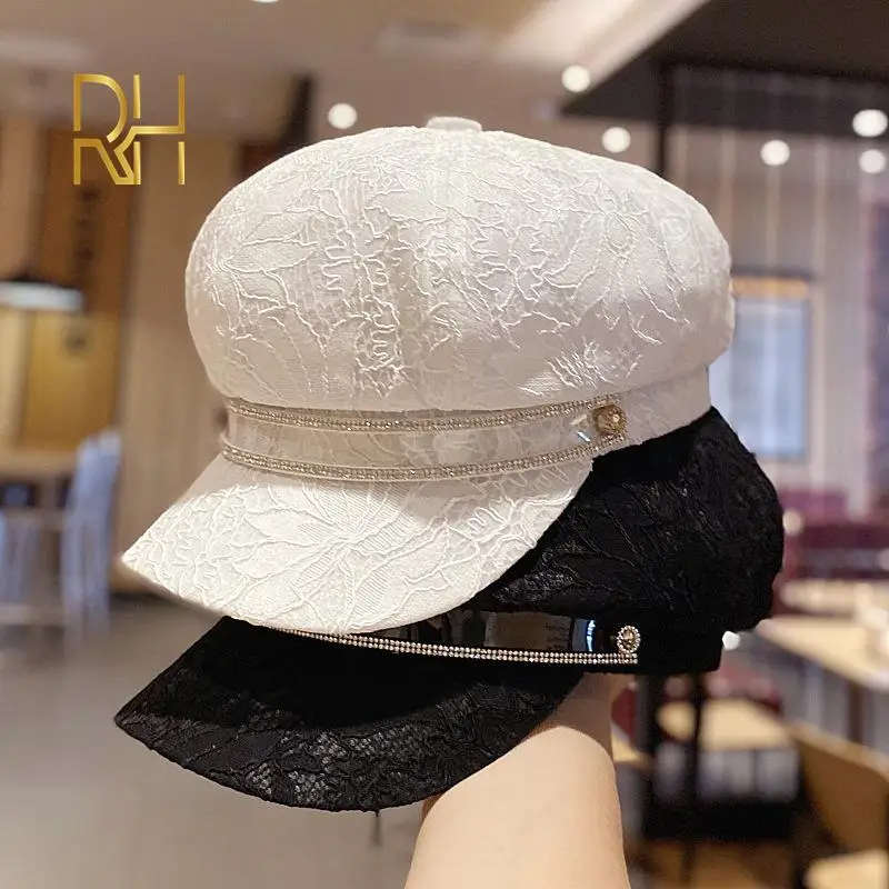 Новинка 2020 тонкая восьмиугольная кепка с вышивкой Женская мода весна лето