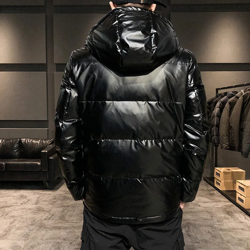 

New Shiny Men's Down Jacket Korean Slim Thickened Warm Windproof Down Coats Youth Male Winter 80% White Duck Down Hooded Clothes