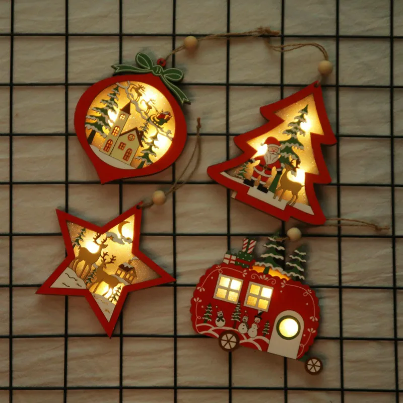 

2021 Merry Christmas Garland Decorations Hollow Wooden Pendant Lighting Car Tree Ornaments Kids Christmas Indoor Home Decor