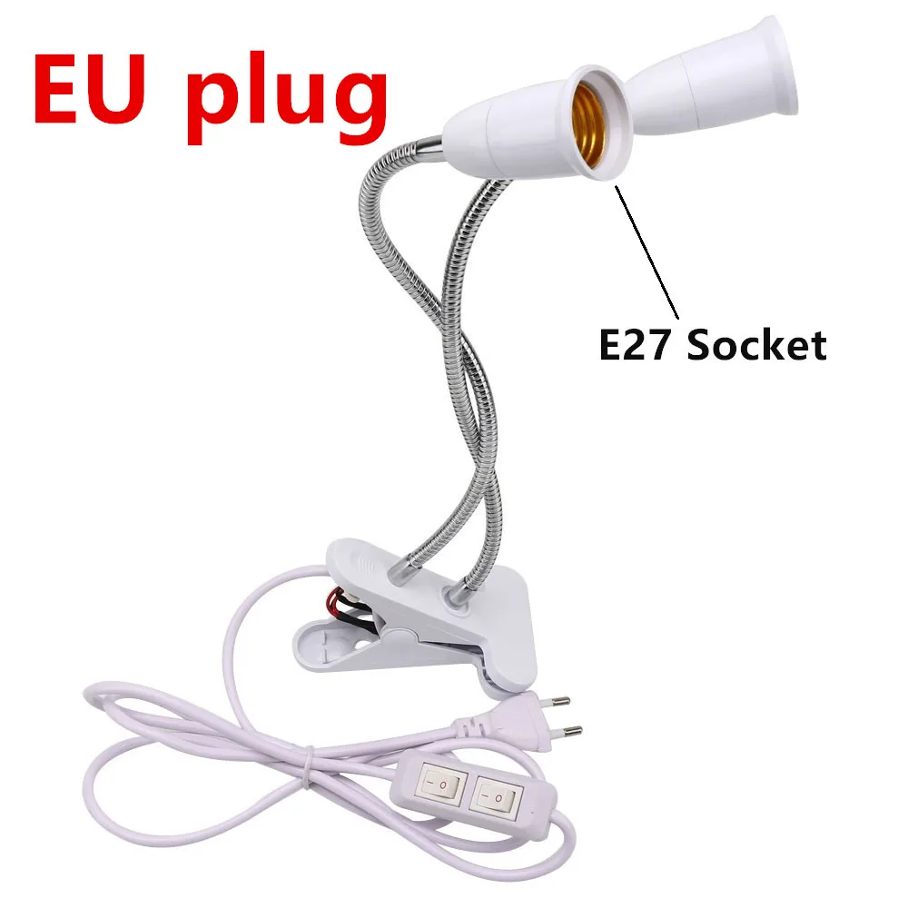 EU plug Держатель, зажим для растений, лампа E27, база, гибкий держатель лампы, зажим для Светодиодный светильник для выращивания, двойная головка, с выключателем, для настольной лампы для растений - Испускаемый цвет: EU plug