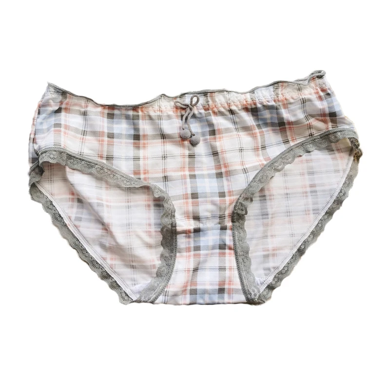 

Ice Silk Women Panties New Fashion British Style Female Sweet Cute Bow Briefs Breathable Mid-Waist Plaid Women Underwear Trendy