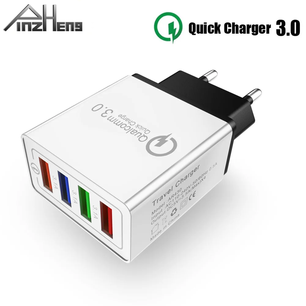 

PINZHENG Quick 3.0 Charge 5V 3.1A Fast Charging 4 USB Port Phone Charger For iPhone Samsung Xiaomi Huawei US EU Plug Charger