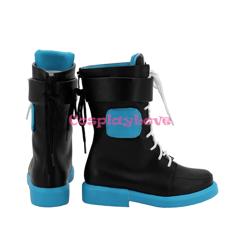 

Arknights Mastema Black Blue Shoes Cosplay Long Boots High Heel Leather Custom Made For Party Christmas Halloween