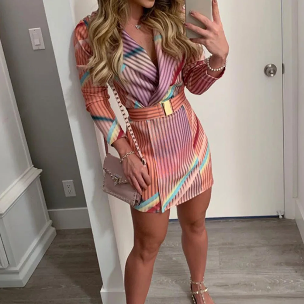 Женское платье блейзер с длинным рукавом в полоску|Женские платья| |