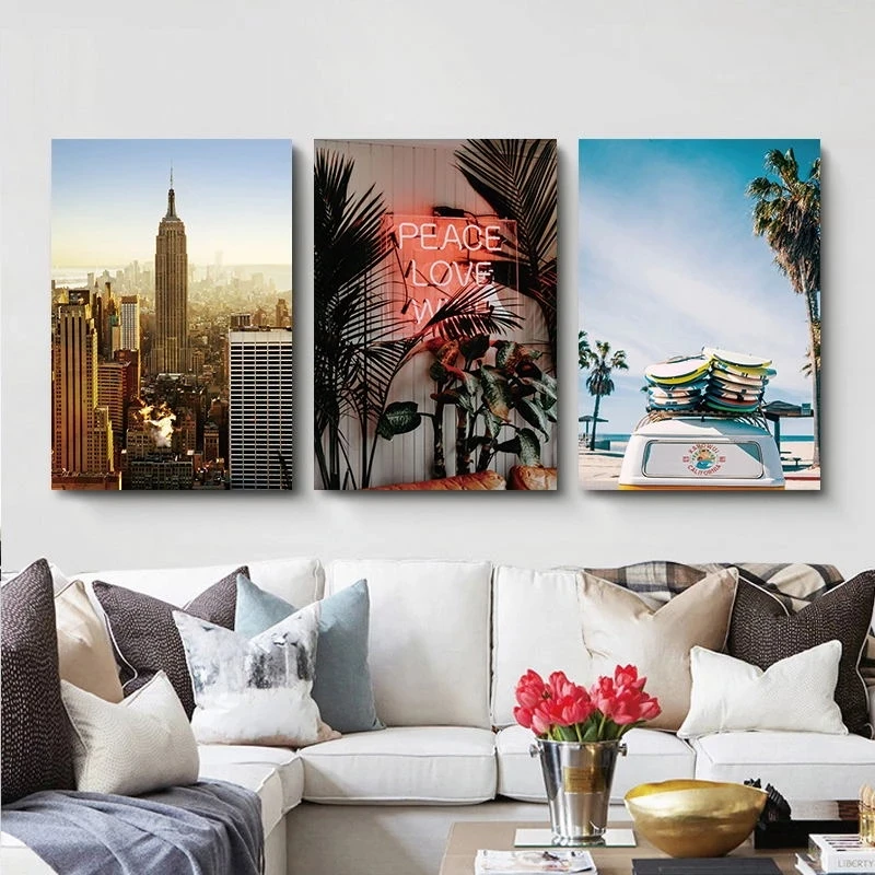 

Wall Art Abstract City Summer Landscape Paintings Beach Tree Leaves Canvas Posters Prints for Living Room Bedroom Decoration