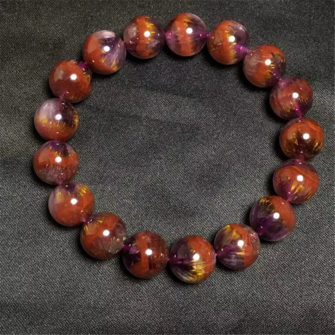 

12mm Natural Auralite 23 Gold Rutilated Bracelet For Women Man Gift Wealth Crystal Beads Quartz Gemstone Strands Jewelry AAAAA