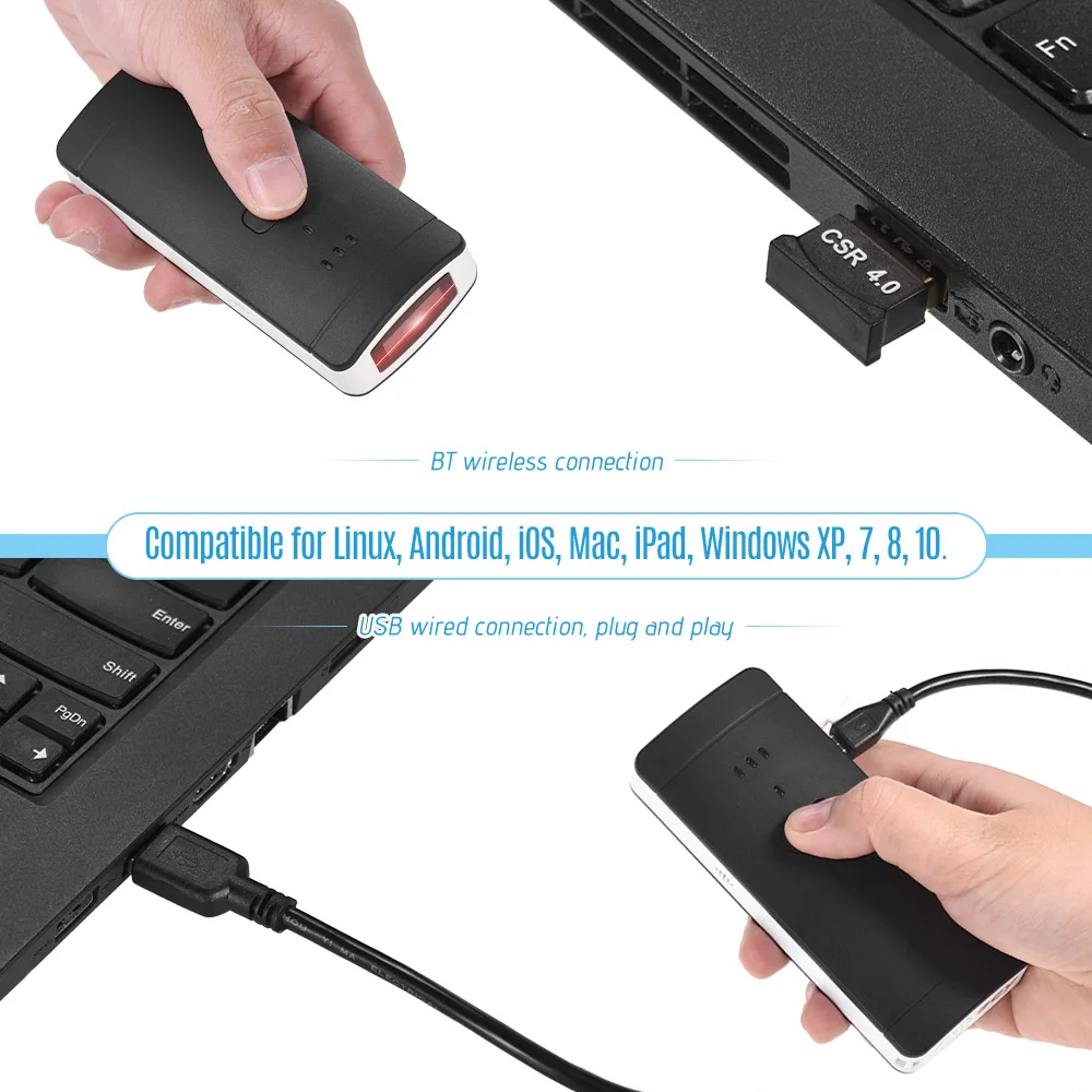 Портативный беспроводной сканер штрих кодов Aibecy 1D ручной считыватель с USB