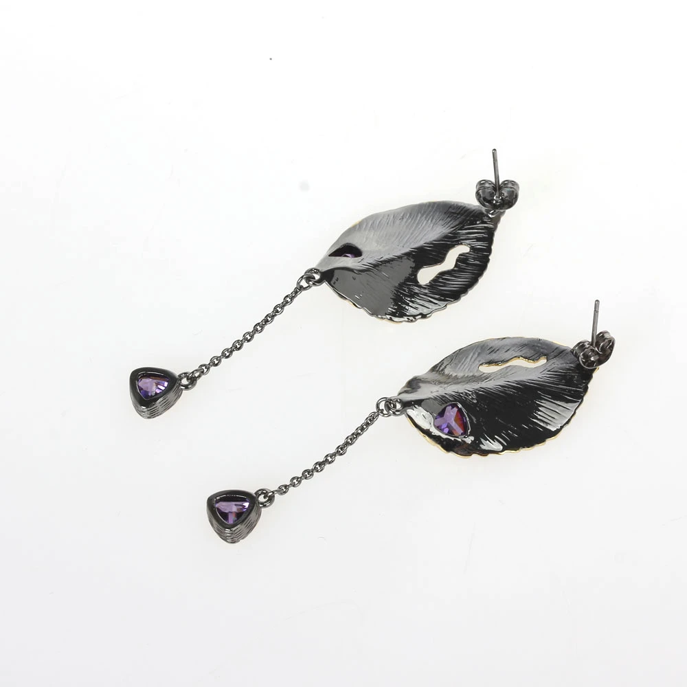 Новые серьги в готическом стиле для женщин черного золота Цвет Винтаж листья