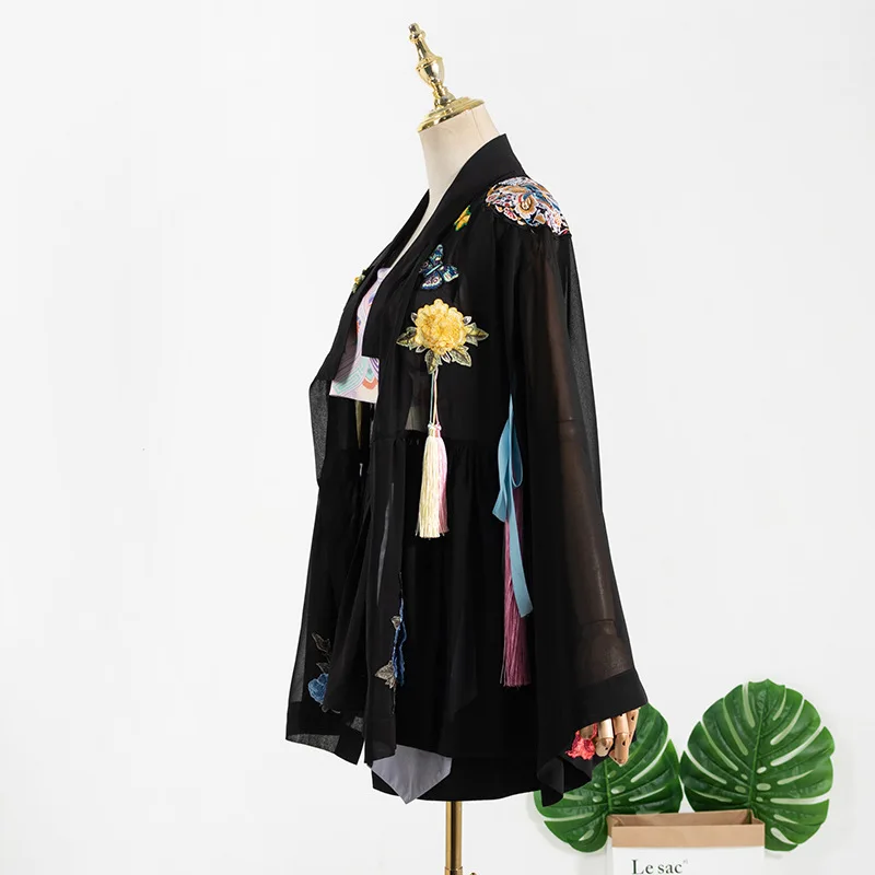 

KPOP TWICE IU ROSE summer sexy short sling vest embroidery Cardigan jackets coat+black slim High waist mini skirts women outfits