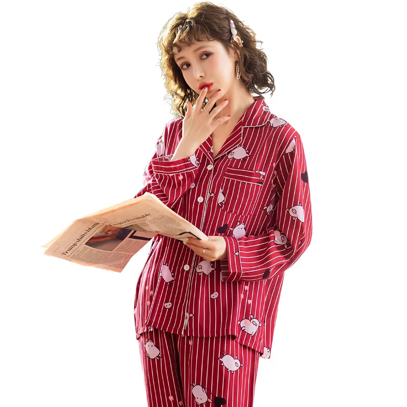 

Spring and summer new long sleeve trousers printed cotton pajamas