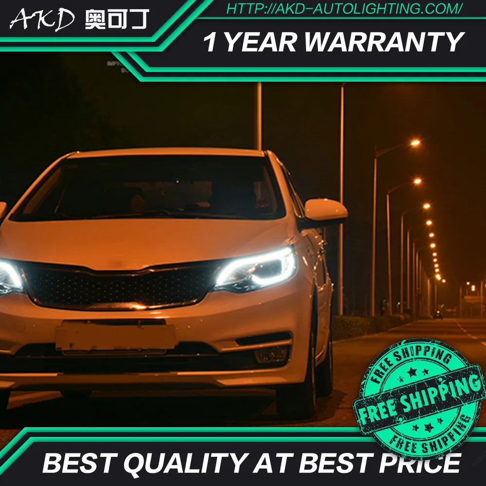 AKD tuning cars Headlight For KIA K2 RIO 2011-2014 Headlights LED DRL Running lights Bi-Xenon Beam Fog angel eyes Auto | Автомобили и