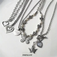 kpop goth harajuku vintage butterfly angel heart pendant pearls grunge necklace for women man egirl y2k jewelry emo accessories