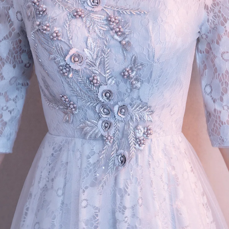 

Chinese Style Stand Collar Bridesmaid Mesh Evening Dresses Exquisite Appliques Women Wedding Party Mesh Skirt Elegant Vestidos