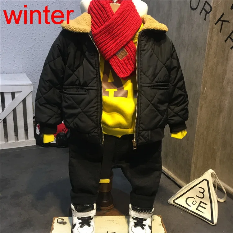 winter Baby Boy Clothes Set Children Clothing Sets Baby Boys Thicken coat+plush sweater+plush jeans 3pcs Kids Clothes sets 2-6Y