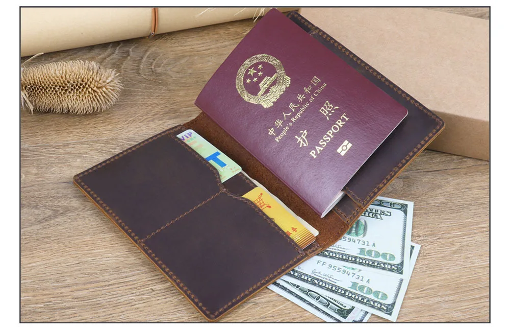Crazy Horse Leather Passport Case Retro Handmade Passport Cover Travel Wallet Document Holder Porta Pasaporte (art.: 7b1bb5277) - 7b1bb5277