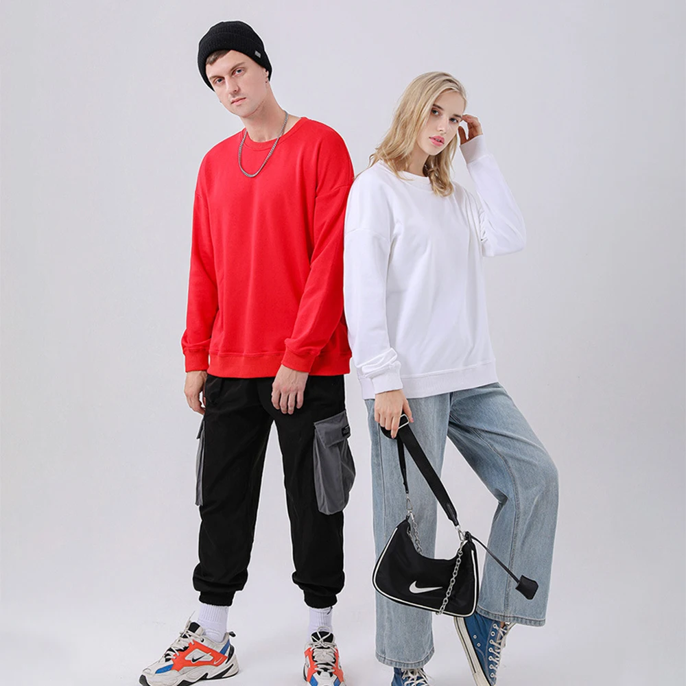 

Свитшоты унисекс, свободная толстовка с капюшоном, пуловер, повседневные топы с открытыми плечами, Однотонный свитер с круглым вырезом для ...