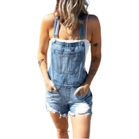 women summer jumpsuits ripped denim overalls casual suspender rompers female mid waist straight pants washed denim brace shorts