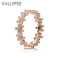 scalloped rose gold dazzling daisy flower joint rings high quality zircon temperament fashion jewelry gift for girlfriend